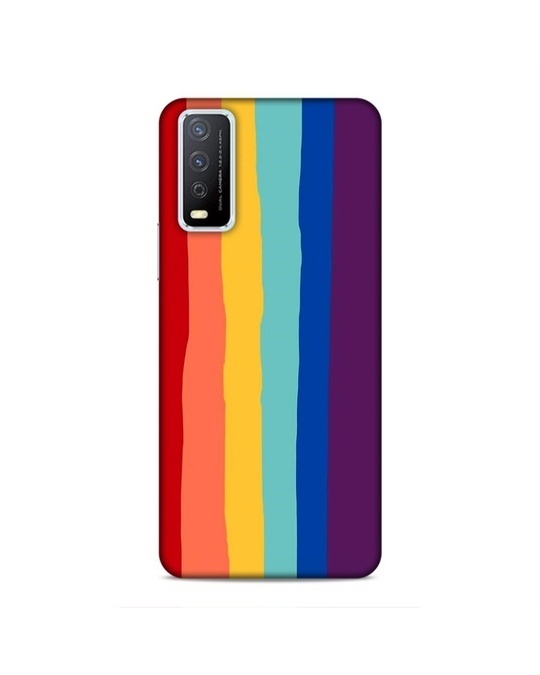 Shop Multicolor Premium Rainbow Stripes 3d Printed Hard Back Case For (Vivo Y12s)-Front