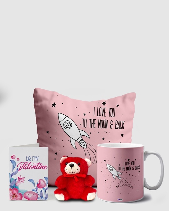 Shop Pink Love You To Moon & Back Valentine Teddy Combo Gift Set-Front