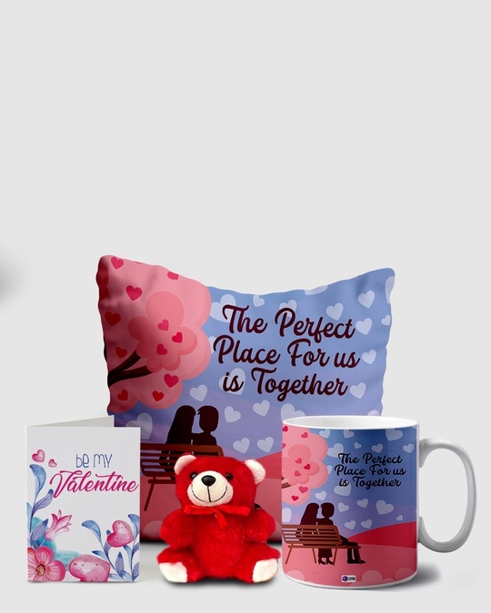 Shop Pink Perfect Place Valentine Teddy Combo Gift Set-Front
