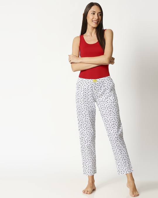 Shop Crimson Leaves White Women's Pyjama
