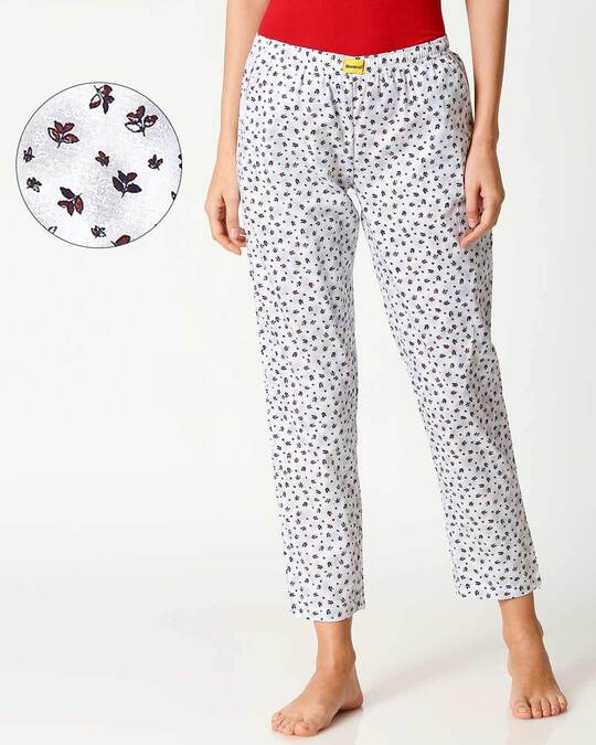 Shop Crimson Leaves White Women's Pyjama-Front