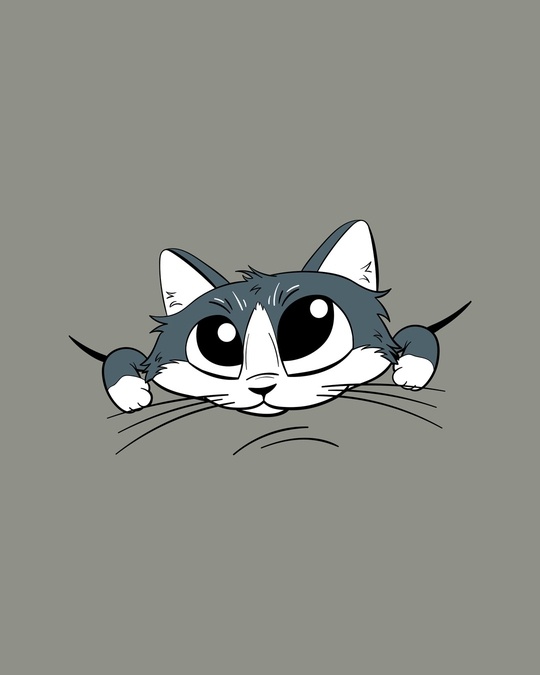 Shop Cute Peeking Cat Round Neck 3/4 Sleeve T-Shirt Meteor Grey-Full