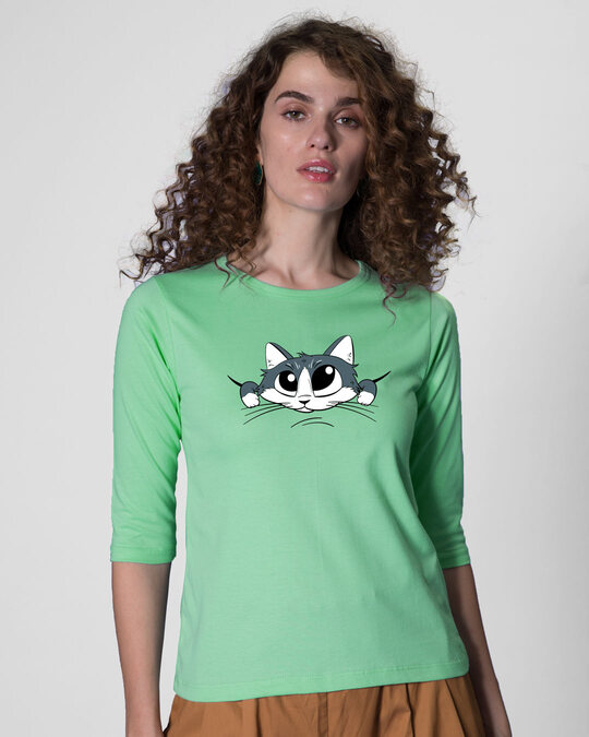 Cute Peeking Cat 3/4th Sleeve Slim Fit 