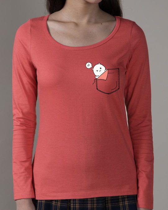 Shop Cute Pocket Hi Scoop Neck Full Sleeve T-Shirt-Front