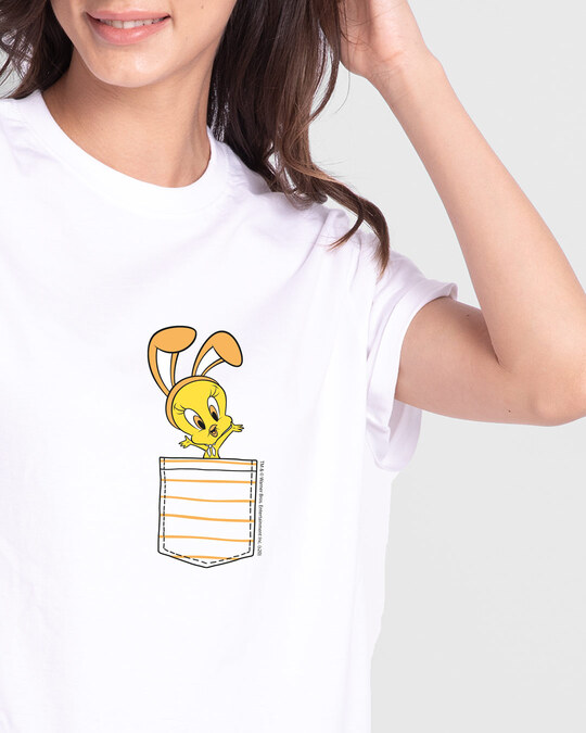 Shop Cute Tweety Pocket Boyfriend T-Shirt (LTL) White-Front