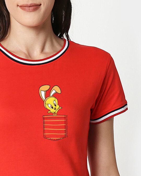Shop Cute Tweety Pocket Crewneck Varsity Rib H/S T-Shirt (LTL) Multicolor-Front