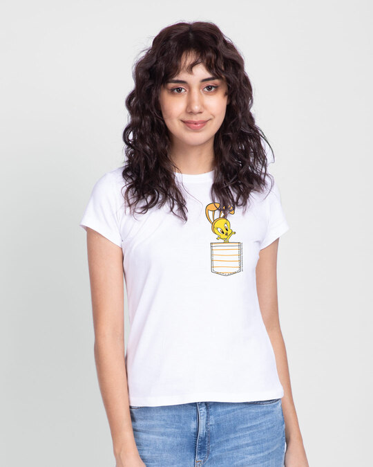 Shop Cute Tweety Pocket Half Sleeve Printed T-Shirt (LTL) White-Back