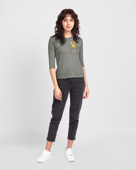 Shop Cute Tweety Pocket 3/4 Sleeve Slim Fit T-Shirts (LTL)-Design