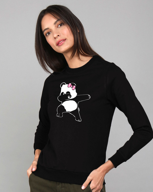 Shop Dabbing Panda Bow Fleece Light Sweatshirt-Front