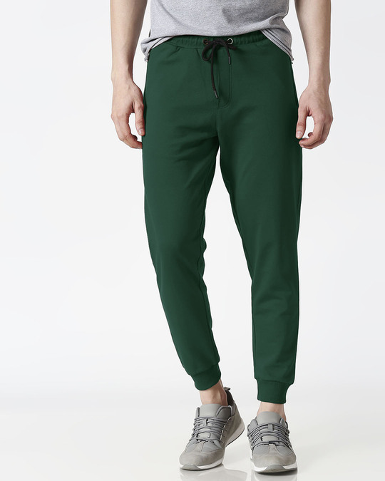 Dark Forest Green Men's Casual Jogger Pants With Zipper NR Plain