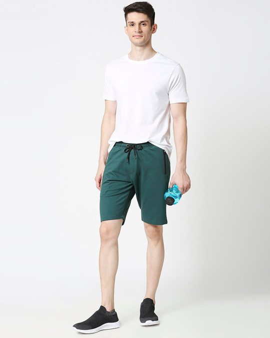 Shop Dark Forest Green Men's Casual Shorts With Zipper-Full