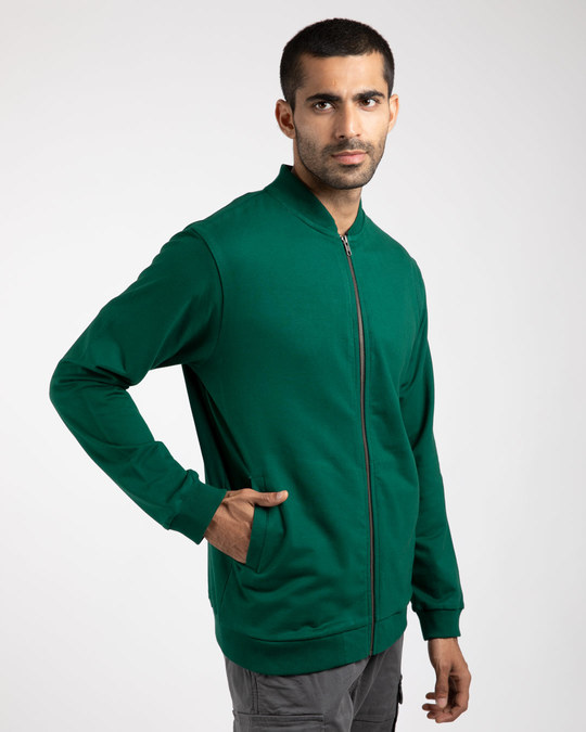 Buy Dark Forest Green Plain Zipper Bomber Jacket for Men green Online ...