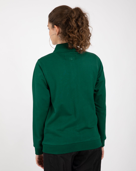 Buy Dark Forest Green Plain Full Sleeve Zipper Bomber Jacket For Women