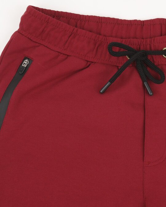 Dark Maroon Men's Casual Jogger Pants With Zipper NR Plain