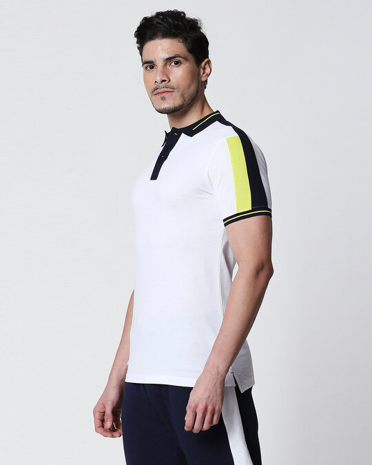 Shop Men's White-Black Sporty Sleeve Panel Polo T-Shirt-Back