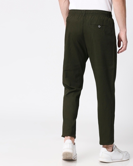 Shop Dark Olive Casual Cotton Pants-Full