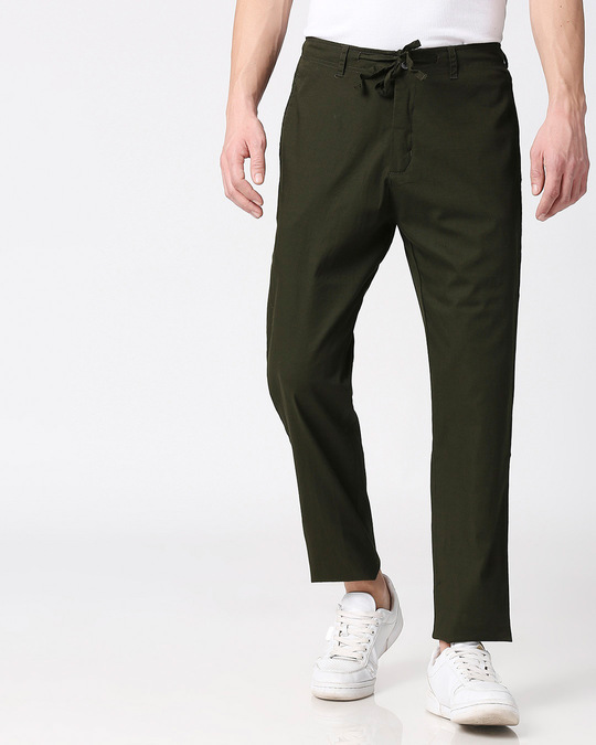 Dark Olive Casual Cotton Pants