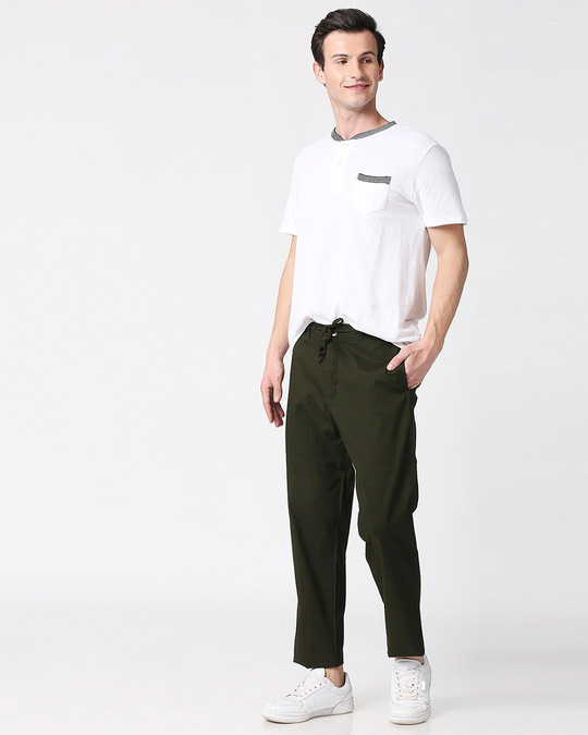 Dark Olive Casual Cotton Pants