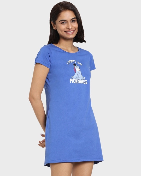 Shop Dazzling Blue Half Sleeve Round Neck Loungewear T-shirt Dress-Front