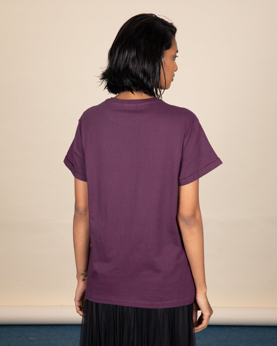 Buy Deep Purple Plain Half Sleeve Boyfriend T-Shirt For