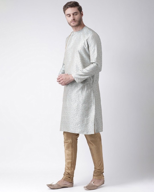 Shop Silk Blend Knee Length Sky Blue Color Full Sleeve Regular Fit Straight Kurta For Men-Design