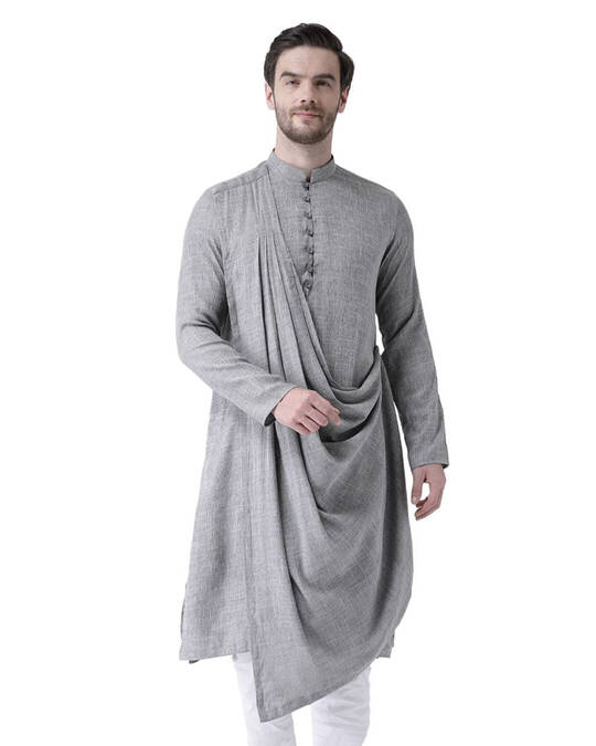 Shop Solid Kurta In Silver-Front