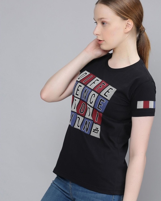 Shop Women's Black Typographic T-shirt-Back