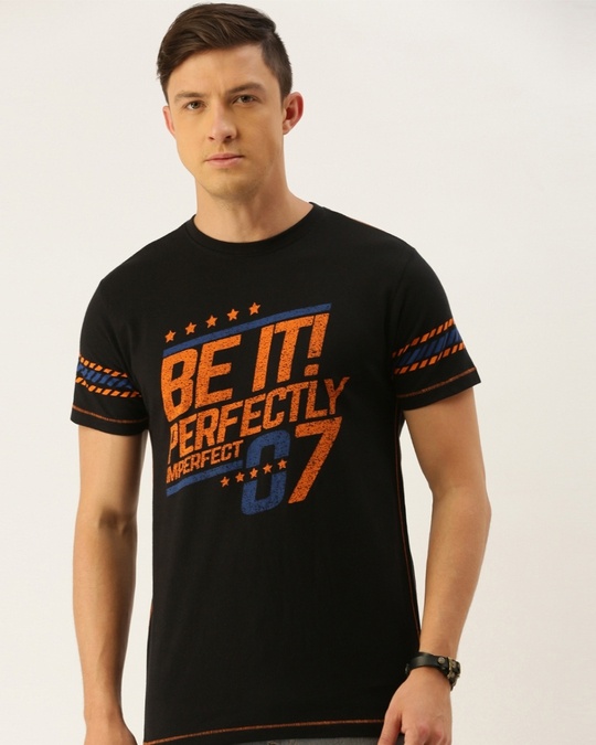 Shop Black Typography T Shirt 28-Front