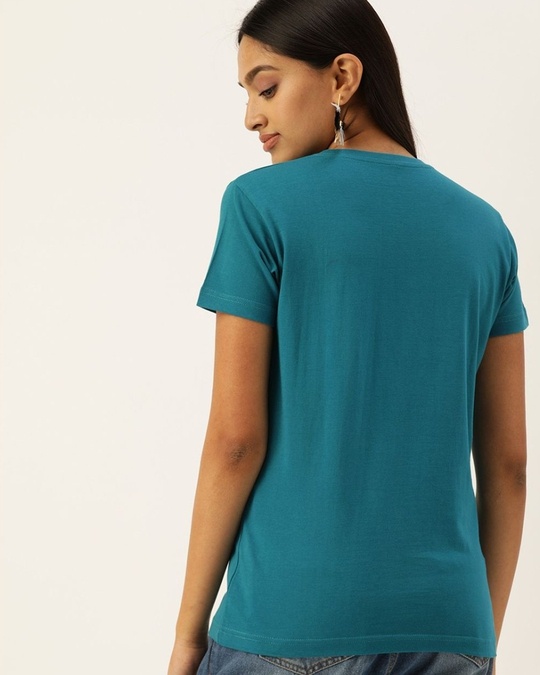Shop Women's Blue Typographic T-shirt-Back