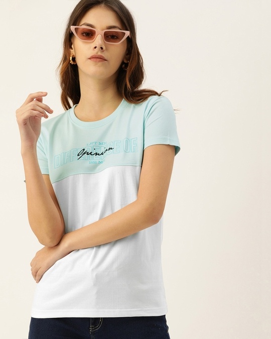 Shop Blue Typographic T Shirt-Front