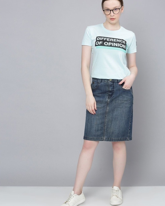 Shop Women's Blue Typographic T-shirt