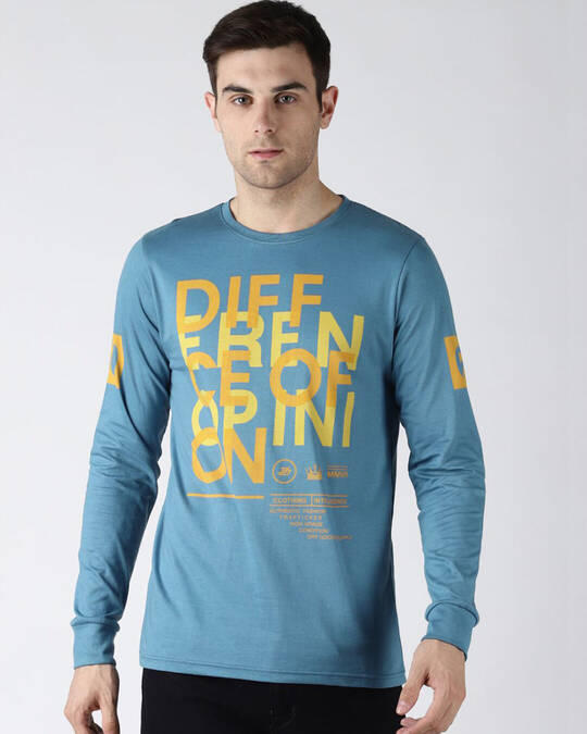 Shop Blue Typography T Shirt-Front