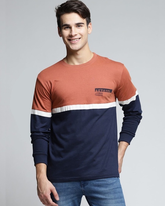 Shop Brown Colourblocked T Shirt-Front
