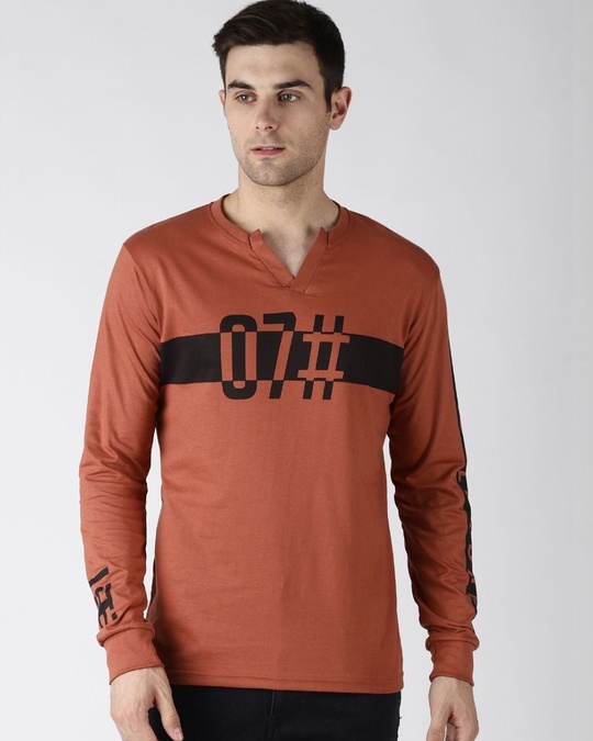 Shop Brown Typography T Shirt-Front