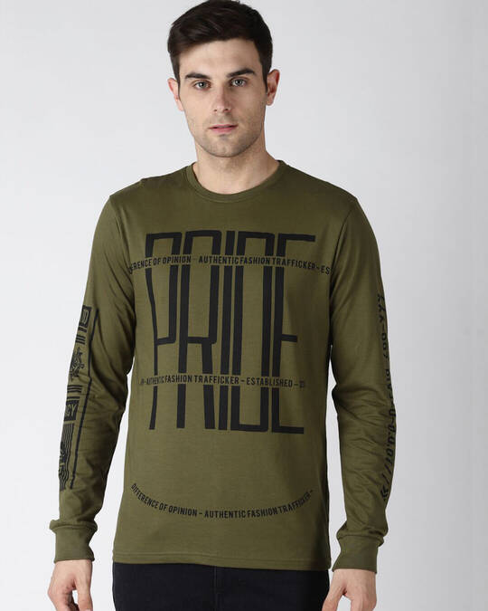 Shop Green Typography T Shirt-Front
