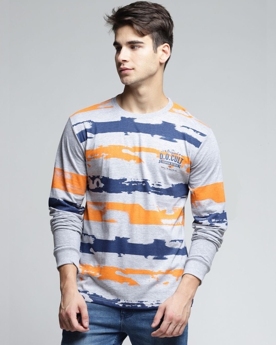 Shop Grey Striped T Shirt-Front