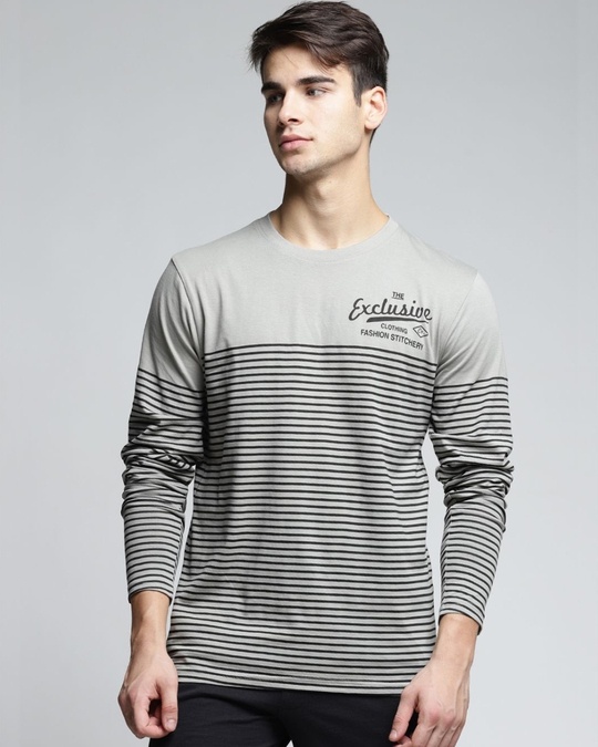 Shop Grey Striped T Shirt-Front