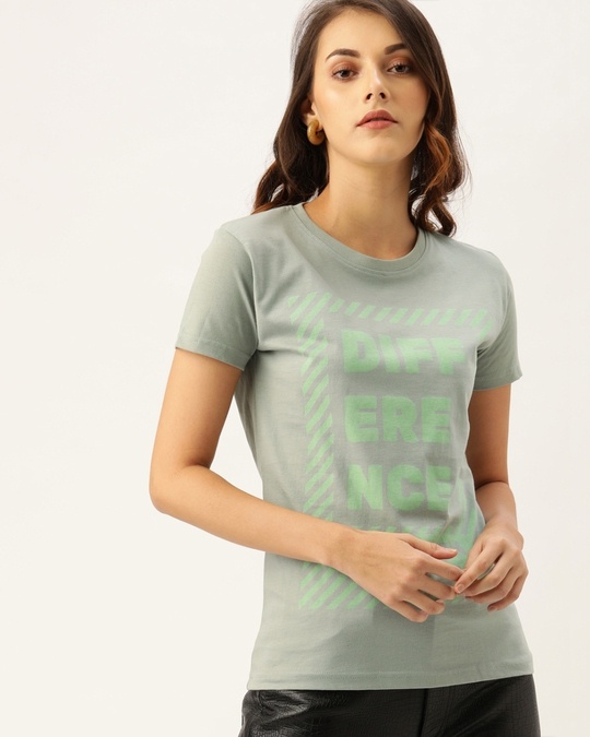 Shop Grey Typographic T Shirt-Front