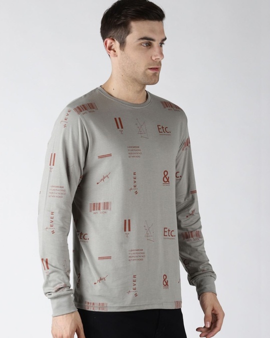 Shop Grey Typography T Shirt-Full