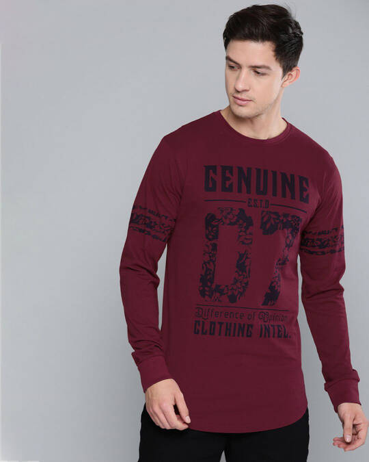 Shop Maroon Graphic Print T Shirt-Front