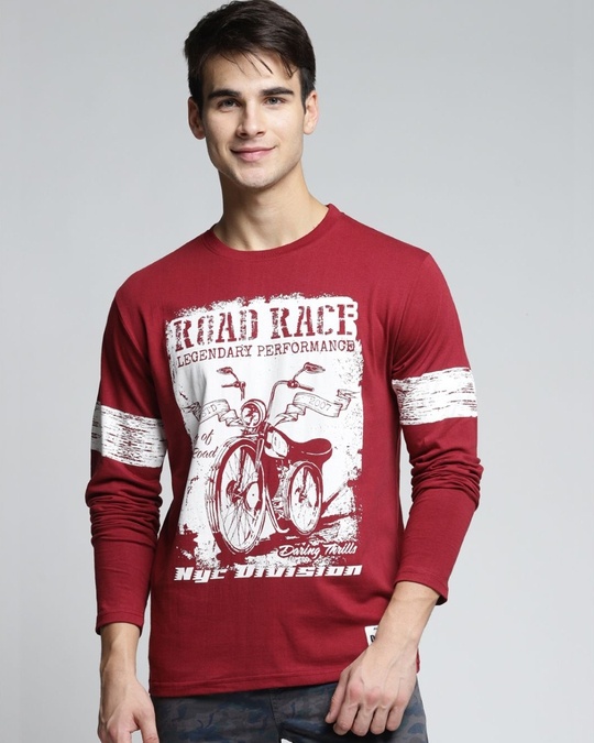 Shop Maroon Graphic Print T Shirt-Front