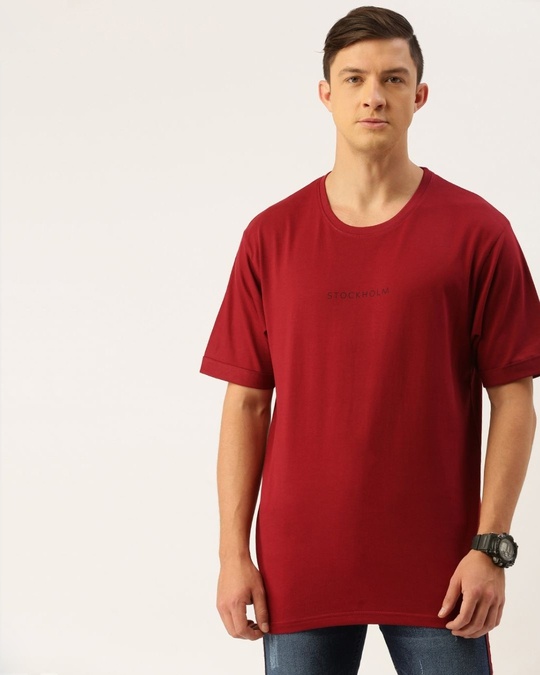 Shop Maroon Typography T Shirt-Front