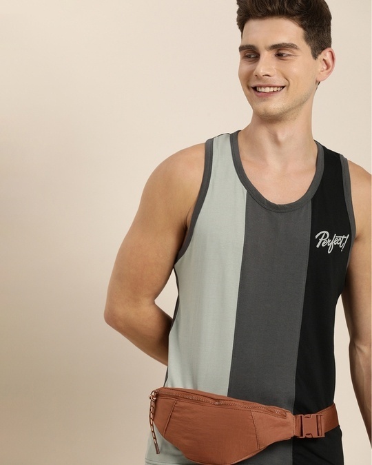 Shop Men's Grey Colourblock Sleeveless T-shirt-Design