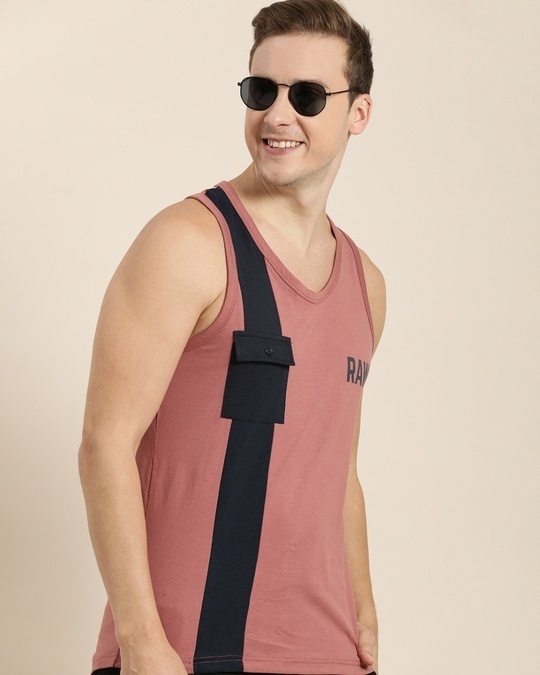 Shop Men's Pink Colourblock Sleeveless T-shirt-Design