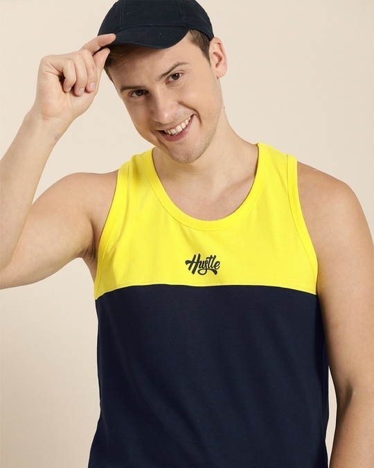 Shop Men's Yellow Colourblock Sleeveless T-shirt-Design