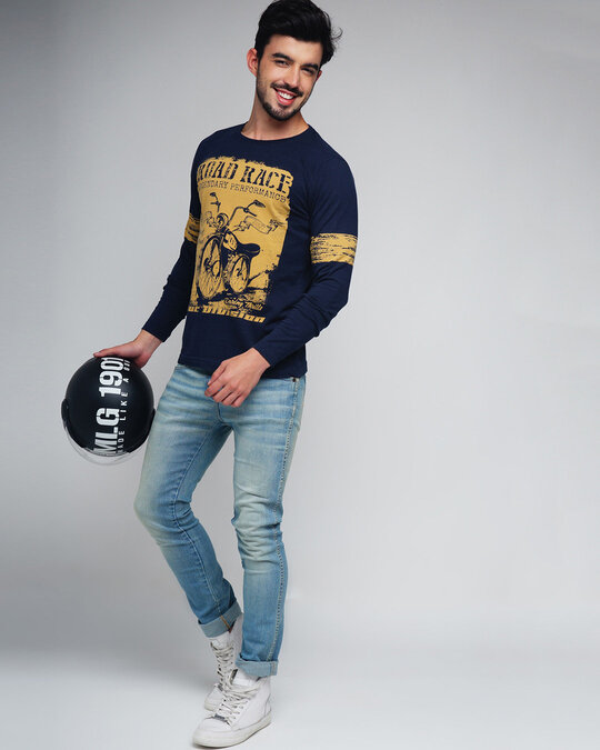 Shop Navy Graphic Full Sleeves T-Shirt