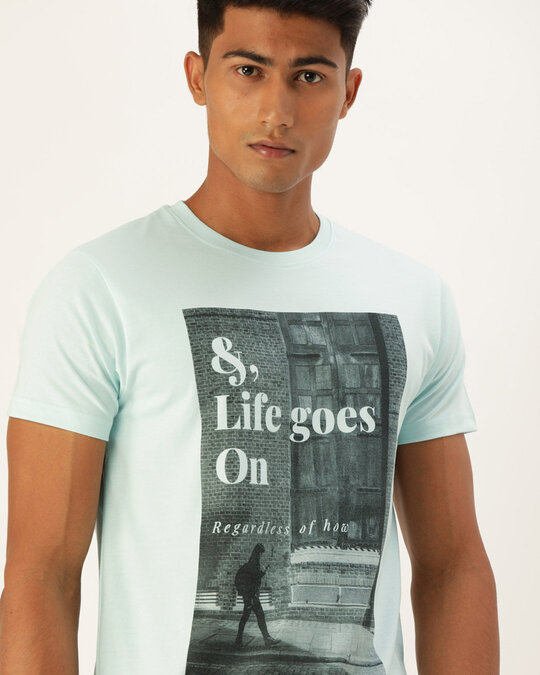 Shop P Blue Typo Graphy T Shirt-Front