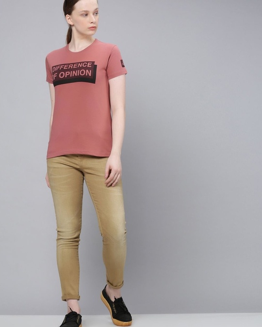 Shop Women's Pink Typographic T-shirt