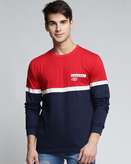 Shop Red Colourblocked T Shirt-Front