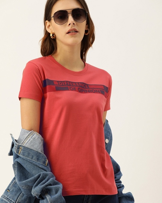 Shop Red Typographic T Shirt-Front